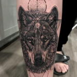 Wolf tattoo with geometric patterns Calgary